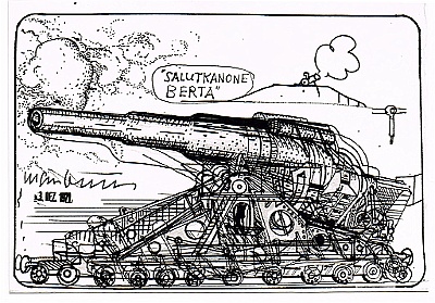 1971 - Salutkanone Berta -Tusche Bleistift - 30x43cm